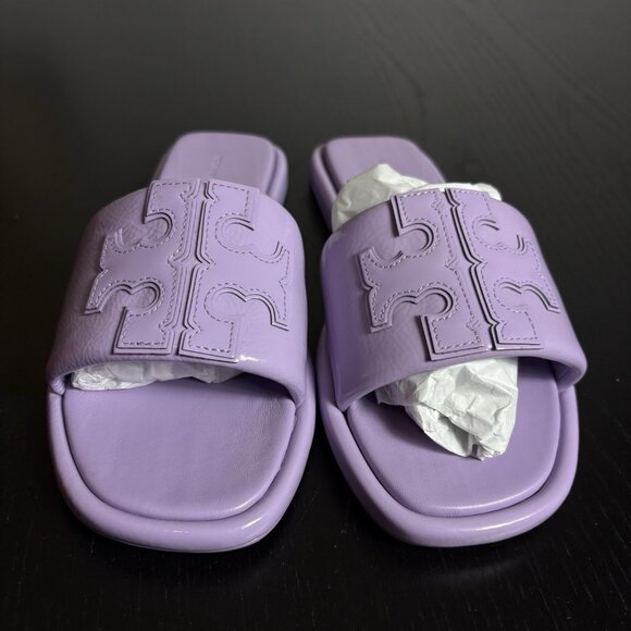 TORY BURCH Womens Size 7 Double T Sport Slide Sandals Lavender Cloud Purple NEW - Picture 2 of 9